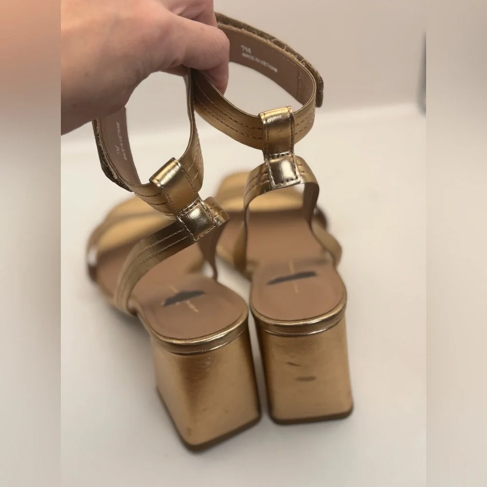 Linea Paolo Size 7 Eden Block Heel Ankle Wrap Sandals Rose Quartz Metallic Nappa